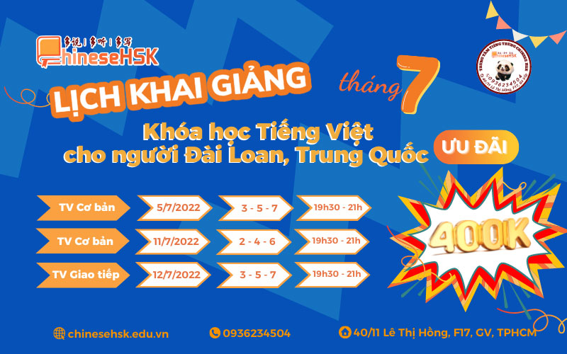 Lịch khai giảng khóa học tiếng Việt